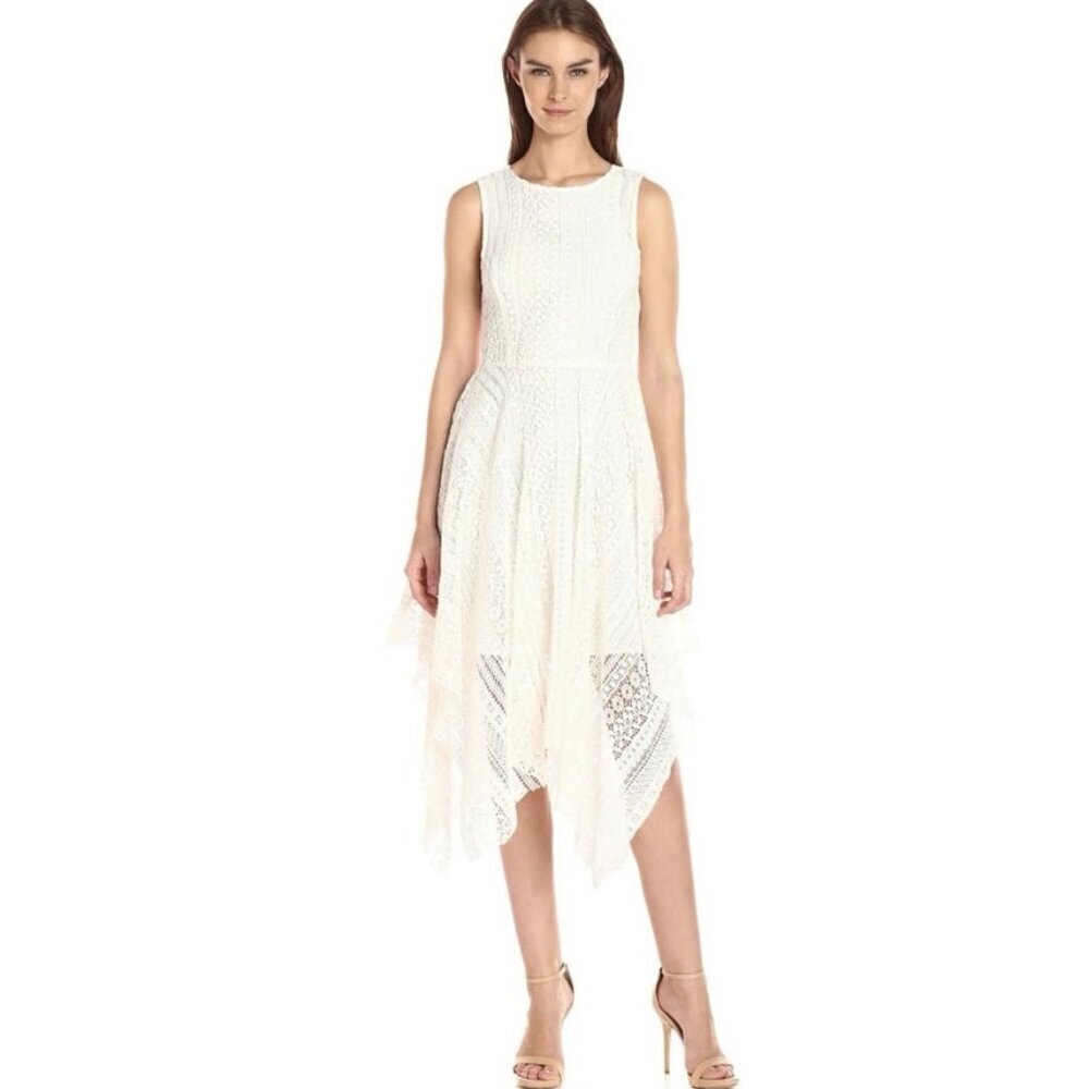 Catherine Malandrino White Lace Handkerchief Hem Garden Party Dress Size 4